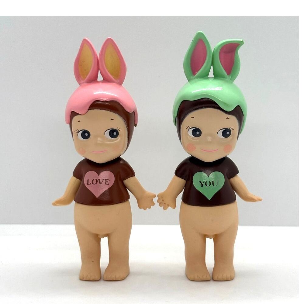 2 Kewpie/Angel Collectible Mini Figures Chocolate Rabbit "Love You," - New
